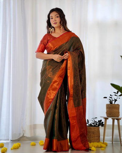 Pure Kanjivaram Silk Saree Weaved With Copper Zari - Almaari Fashion