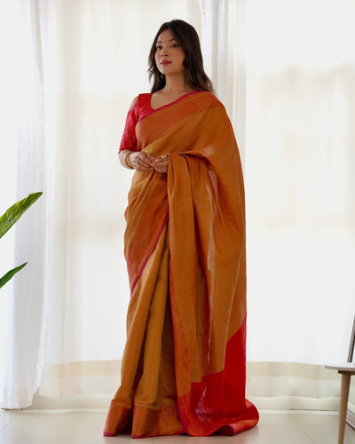 Pure Kanjivaram Silk Saree Weaved With Copper Zari - Almaari Fashion