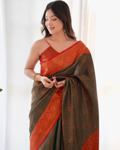 Pure Kanjivaram Silk Saree Weaved With Copper Zari - Almaari Fashion