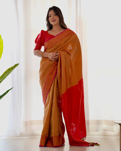 Pure Kanjivaram Silk Saree Weaved With Copper Zari - Almaari Fashion