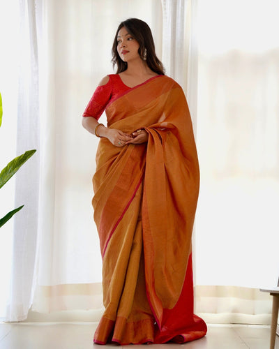 Pure Kanjivaram Silk Saree Weaved With Copper Zari - Almaari Fashion