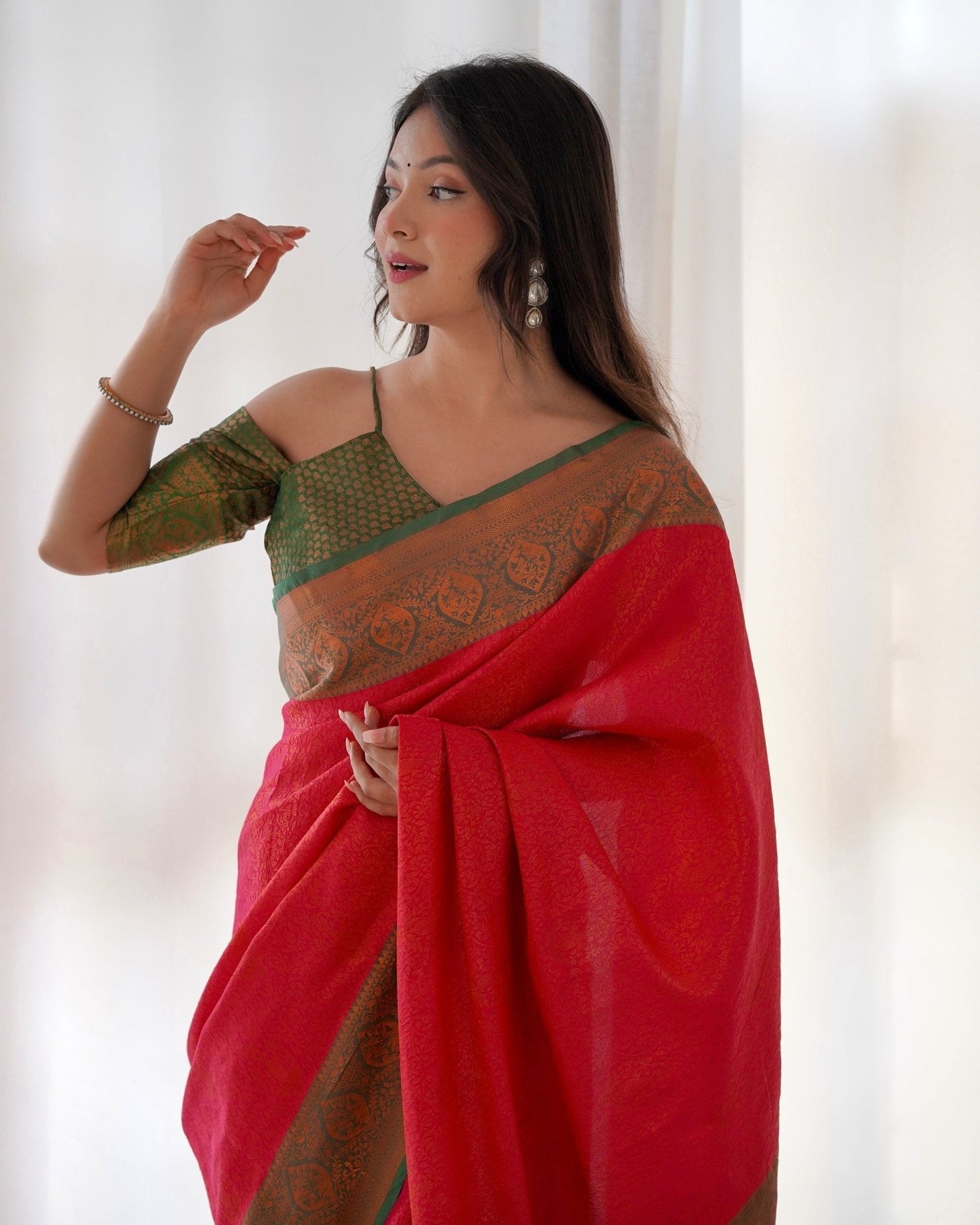 Pure Kanjivaram Silk Saree Weaved With Copper Zari - Almaari Fashion