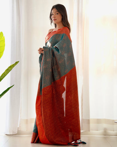 Pure Kanjivaram Silk Saree Weaved With Copper Zari - Almaari Fashion