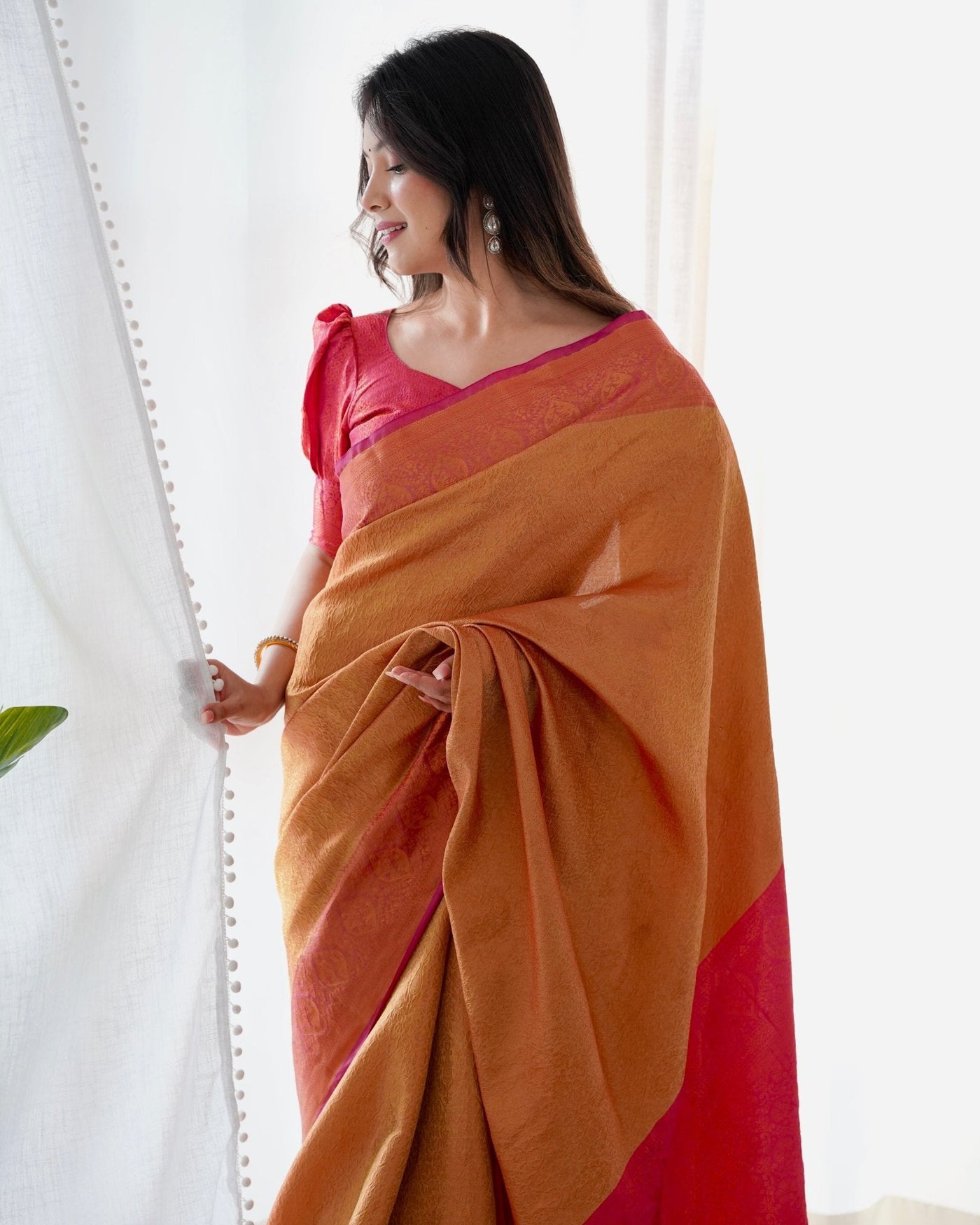 Pure Kanjivaram Silk Saree Weaved With Copper Zari - Almaari Fashion