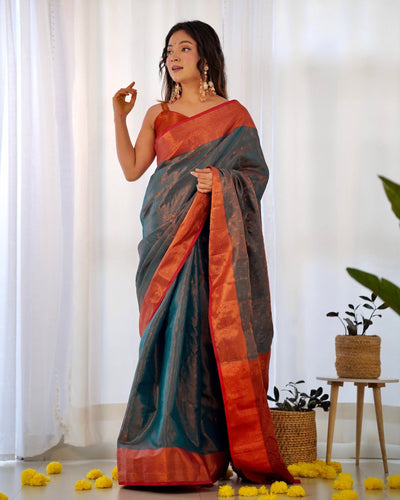 Pure Kanjivaram Silk Saree Weaved With Copper Zari - Almaari Fashion