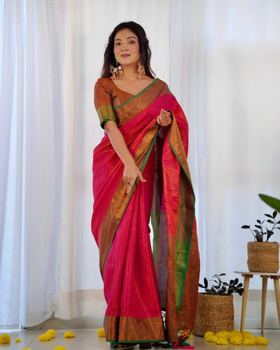 Pure Kanjivaram Silk Saree Weaved With Copper Zari - Almaari Fashion