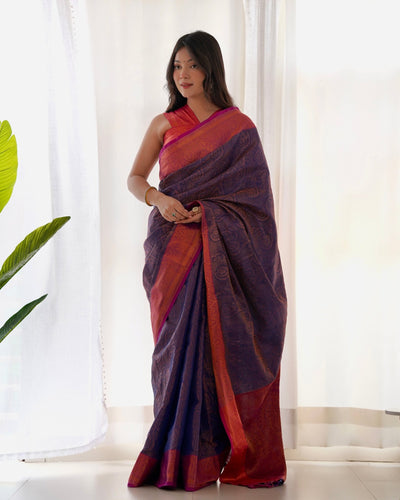 Pure Kanjivaram Silk Saree Weaved With Copper Zari - Almaari Fashion