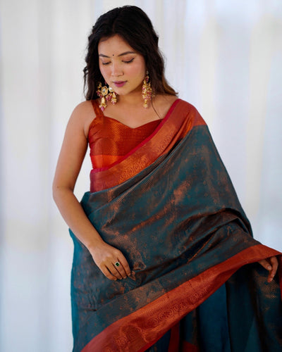 Pure Kanjivaram Silk Saree Weaved With Copper Zari - Almaari Fashion