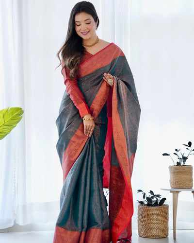 Pure Kanjivaram Silk Saree Weaved With Copper Zari - Almaari Fashion