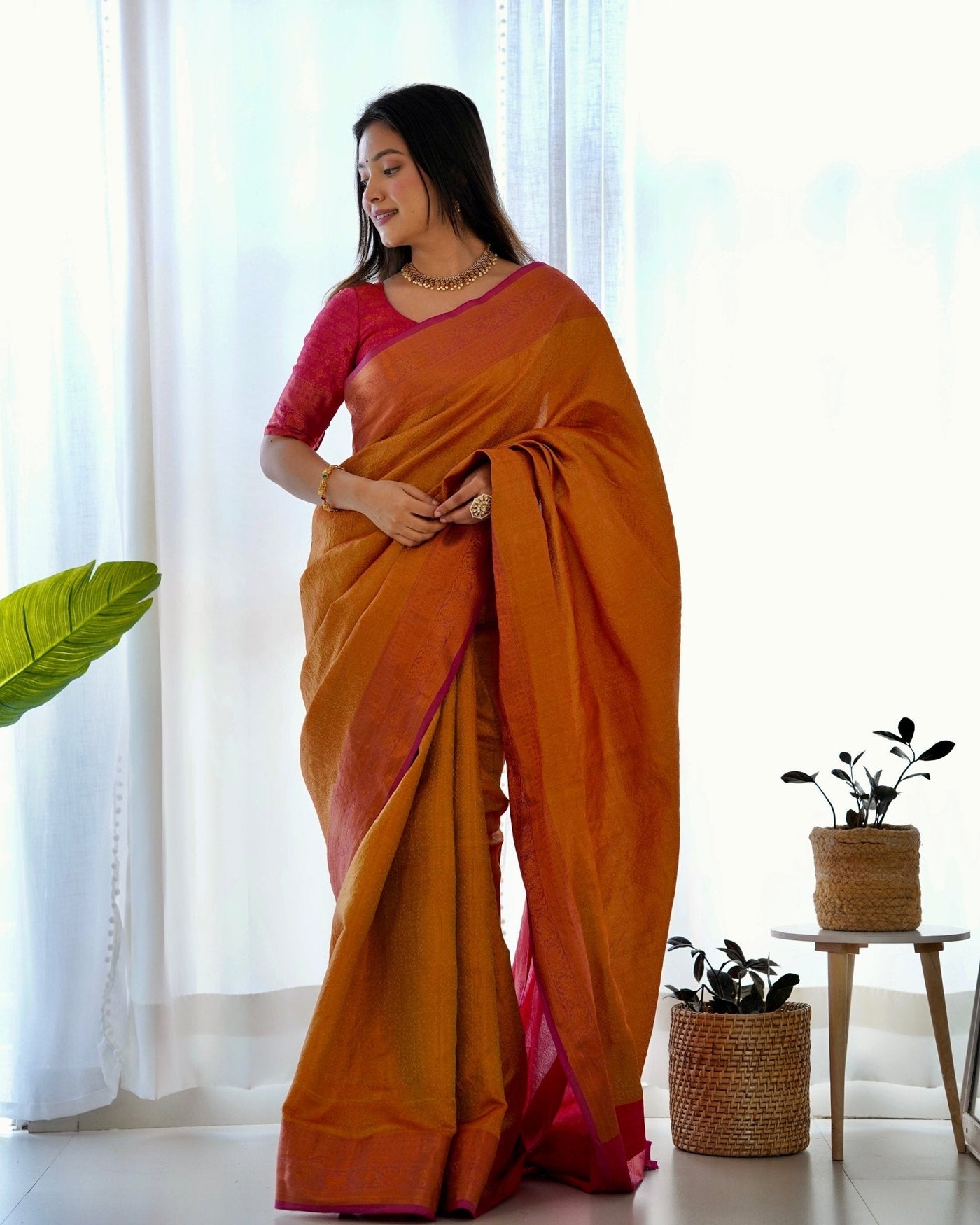 Pure Kanjivaram Silk Saree Weaved With Copper Zari - Almaari Fashion