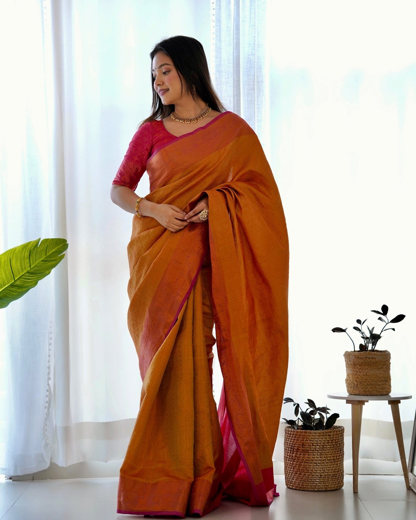 Pure Kanjivaram Silk Saree Weaved With Copper Zari - Almaari Fashion