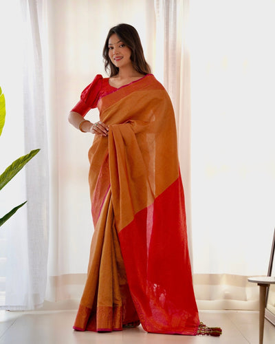 Pure Kanjivaram Silk Saree Weaved With Copper Zari - Almaari Fashion