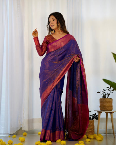 Pure Kanjivaram Silk Saree Weaved With Copper Zari - Almaari Fashion