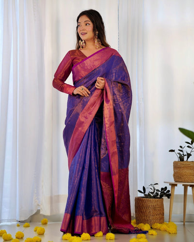 Pure Kanjivaram Silk Saree Weaved With Copper Zari - Almaari Fashion