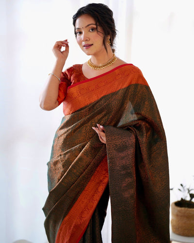 Pure Kanjivaram Silk Saree Weaved With Copper Zari - Almaari Fashion