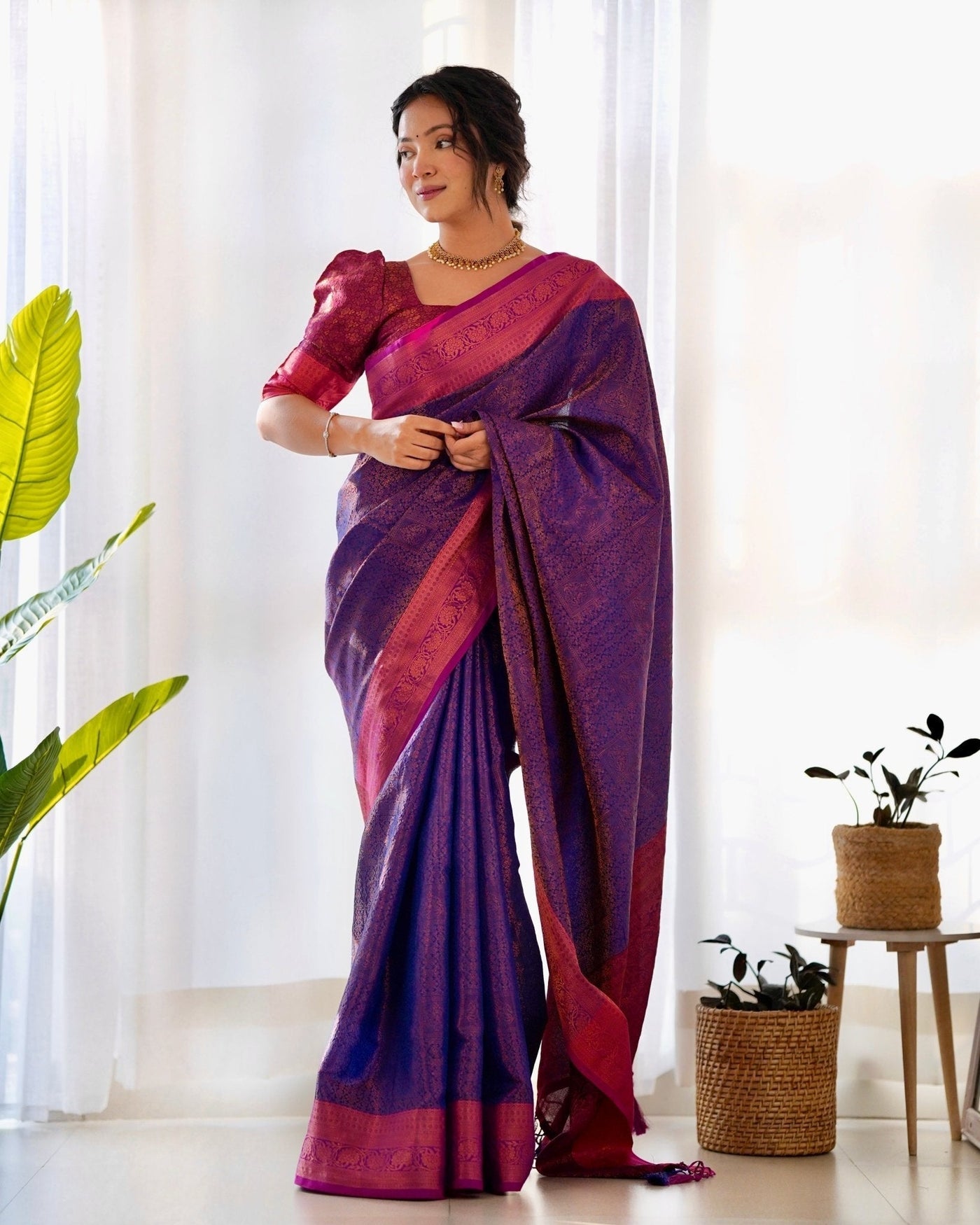 Pure Kanjivaram Silk Saree Weaved With Copper Zari - Almaari Fashion