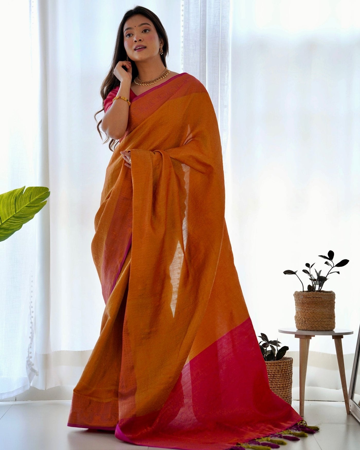 Pure Kanjivaram Silk Saree Weaved With Copper Zari - Almaari Fashion