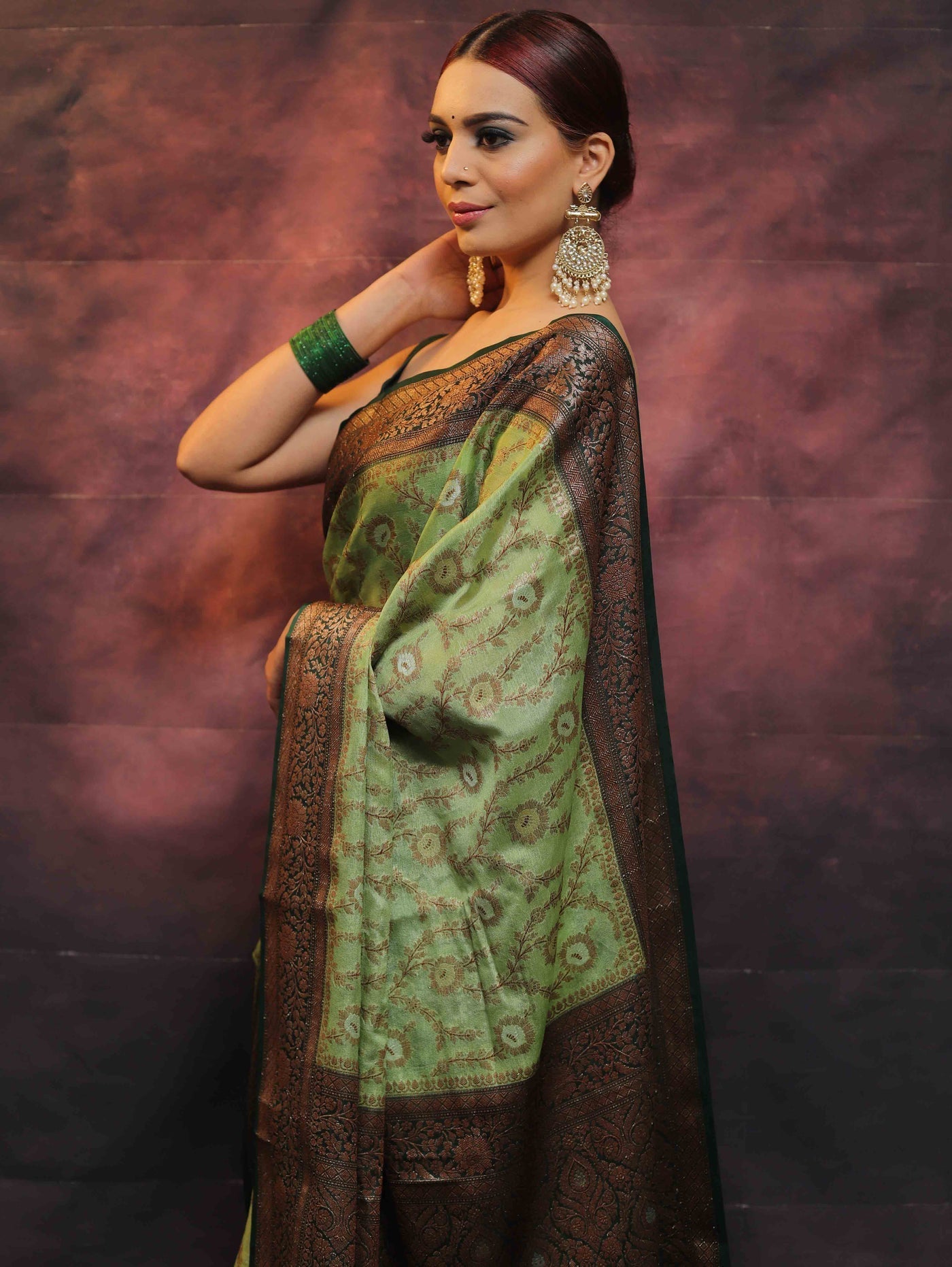 Pure Kanjivaram Silk Weaved With Copper Zari Comes With Heavy Kanjivaram Brocade Blouse - Almaari Fashion