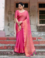 Pure Linen Saree Weaved With  Zari Comes With Tassels