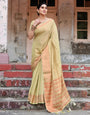 Pure Linen Saree Weaved With  Zari Comes With Tassels