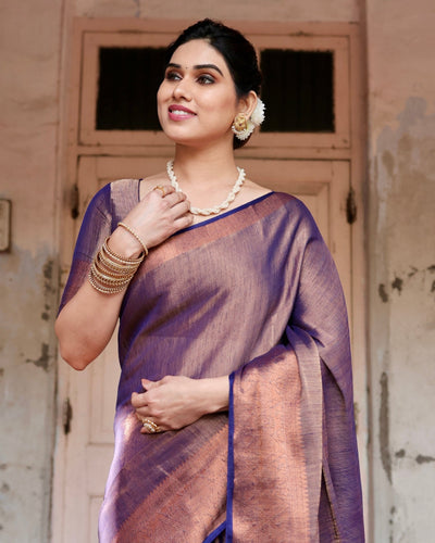 Pure Linen Saree Weaved With Zari Comes With Tassels - Almaari Fashion