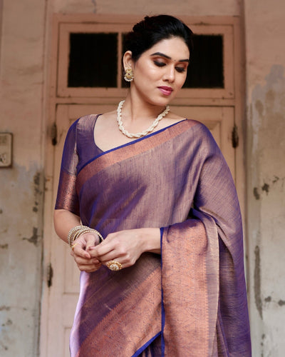 Pure Linen Saree Weaved With Zari Comes With Tassels - Almaari Fashion