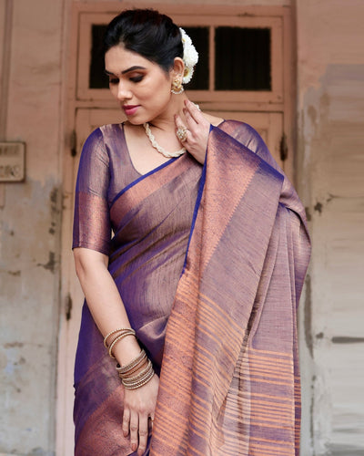 Pure Linen Saree Weaved With Zari Comes With Tassels - Almaari Fashion