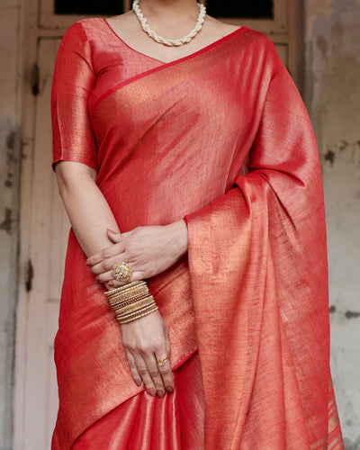 Pure Linen Saree Weaved With Zari Comes With Tassels - Almaari Fashion