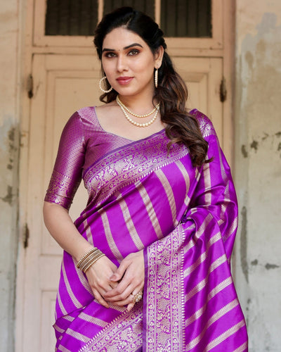 Pure Semi Silk Saree Weaved With Copper Zari Comes With Heavy Banarasi Brocade Blouse - Almaari Fashion
