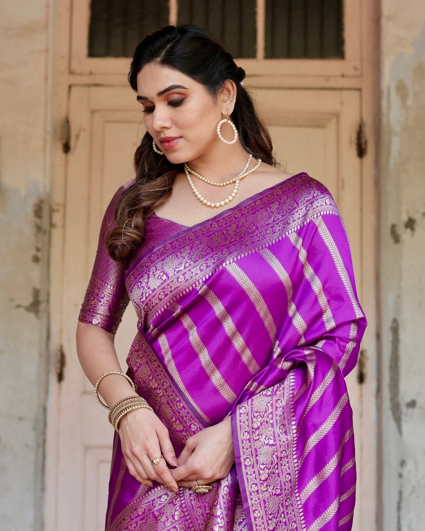 Pure Semi Silk Saree Weaved With Copper Zari Comes With Heavy Banarasi Brocade Blouse - Almaari Fashion