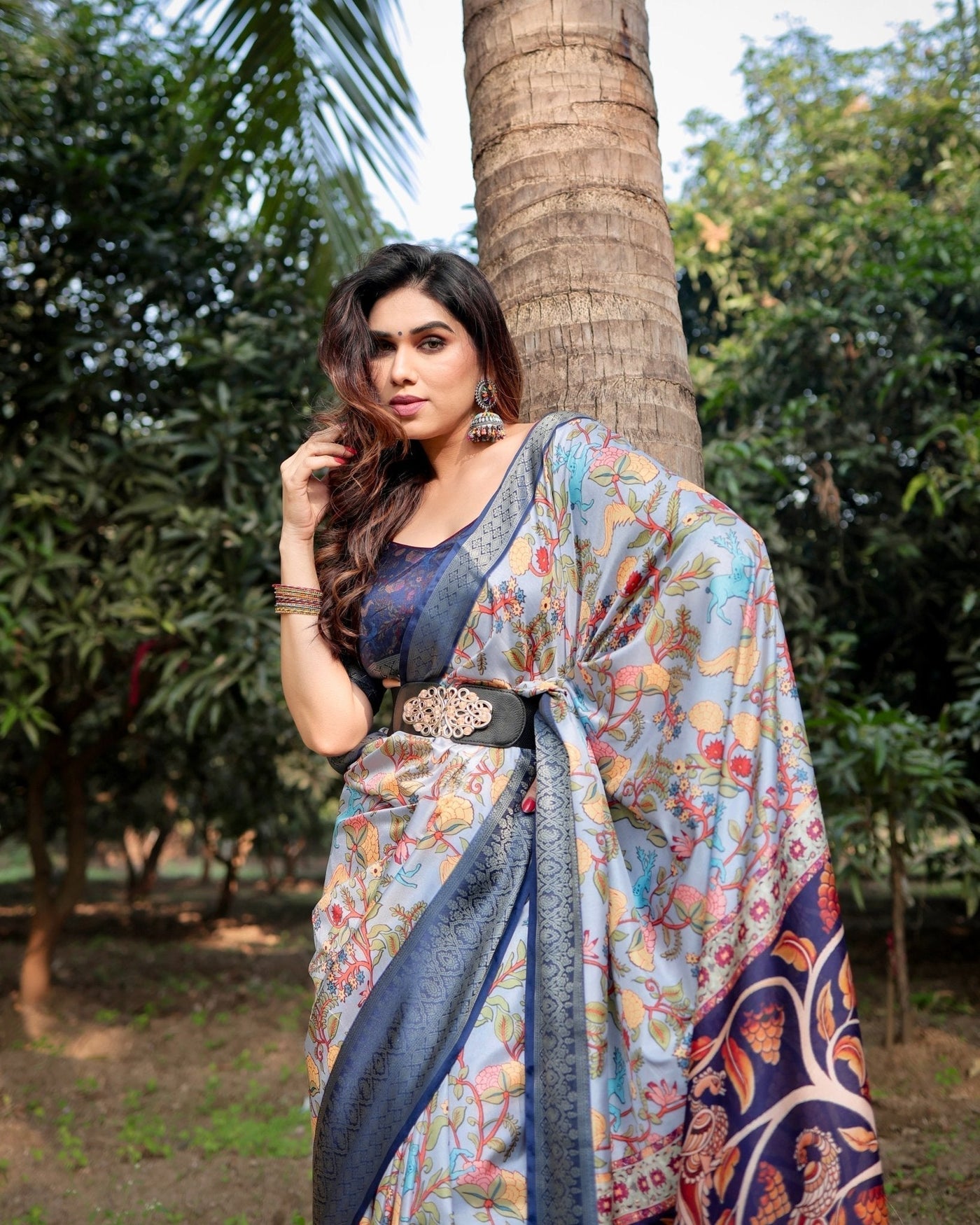 Pure Silk Digitally Printed Saree Weaved With Golden Zari Comes With Tassels - Almaari Fashion