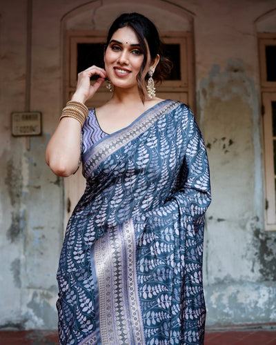 Pure Silk Digitally Printed Saree Weaved With Golden Zari Comes With Tassels - Almaari Fashion