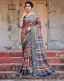 Pure Silk Digitally Printed Saree Weaved With Golden Zari Comes With Tassels