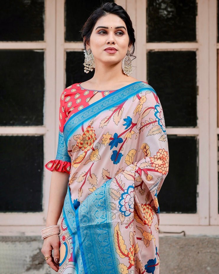 Pure Silk Digitally Printed Saree Weaved With Golden Zari Comes With Tassels - Almaari Fashion