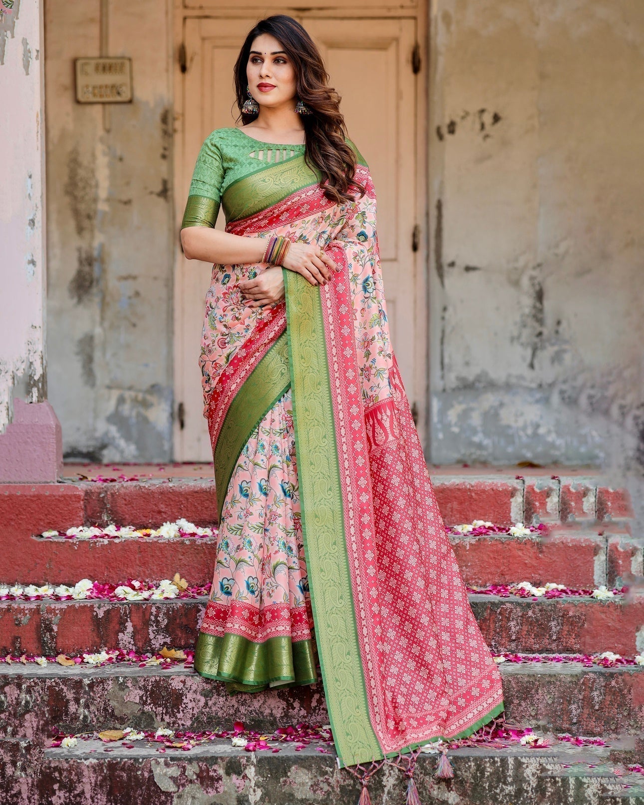 Pure Silk Digitally Printed Saree Weaved With Golden Zari Comes With Tassels - Almaari Fashion