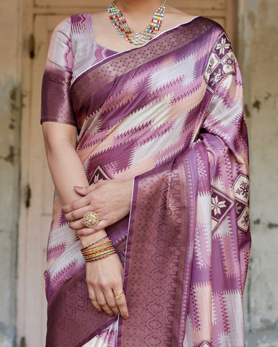 Pure Silk Digitally Printed Saree Weaved With Golden Zari Comes With Tassels - Almaari Fashion