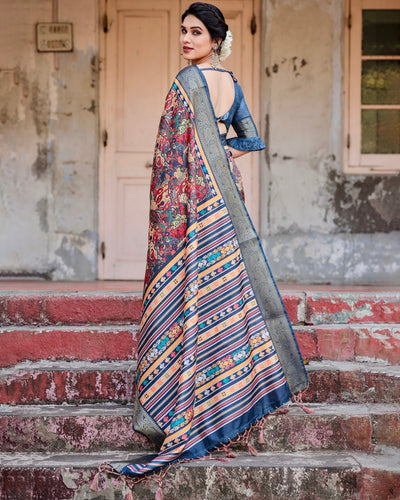 Pure Silk Digitally Printed Saree Weaved With Golden Zari Comes With Tassels - Almaari Fashion