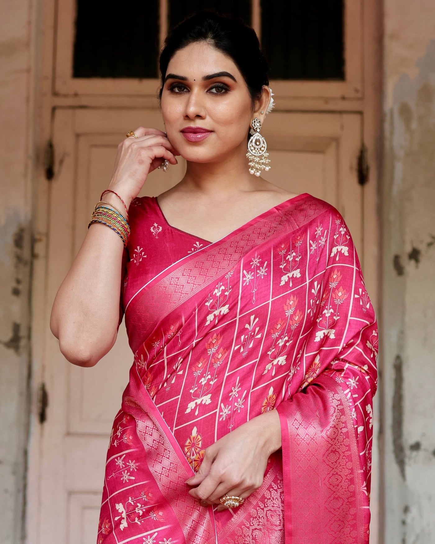 Pure Silk Digitally Printed Saree Weaved With Golden Zari Comes With Tassels - Almaari Fashion