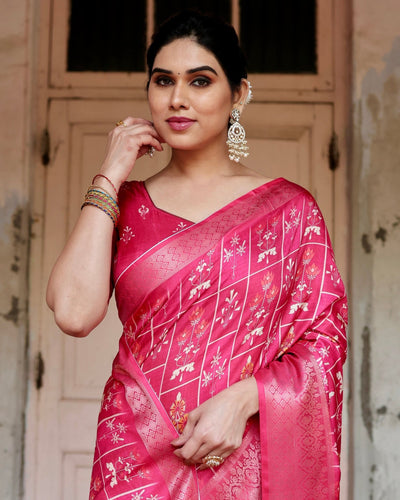 Pure Silk Digitally Printed Saree Weaved With Golden Zari Comes With Tassels - Almaari Fashion