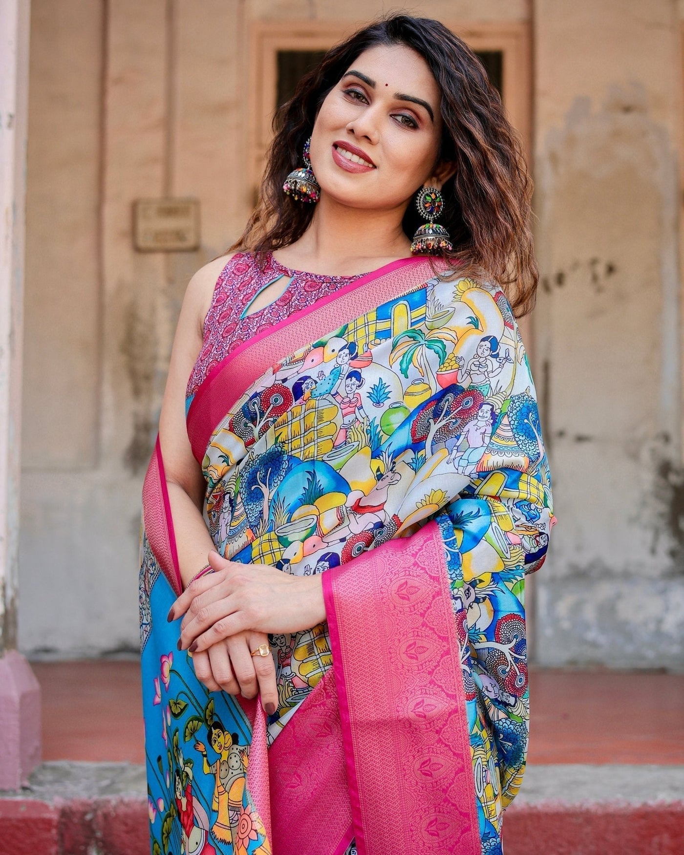 Pure Silk Digitally Printed Saree Weaved With Golden Zari Comes With Tassels - Almaari Fashion