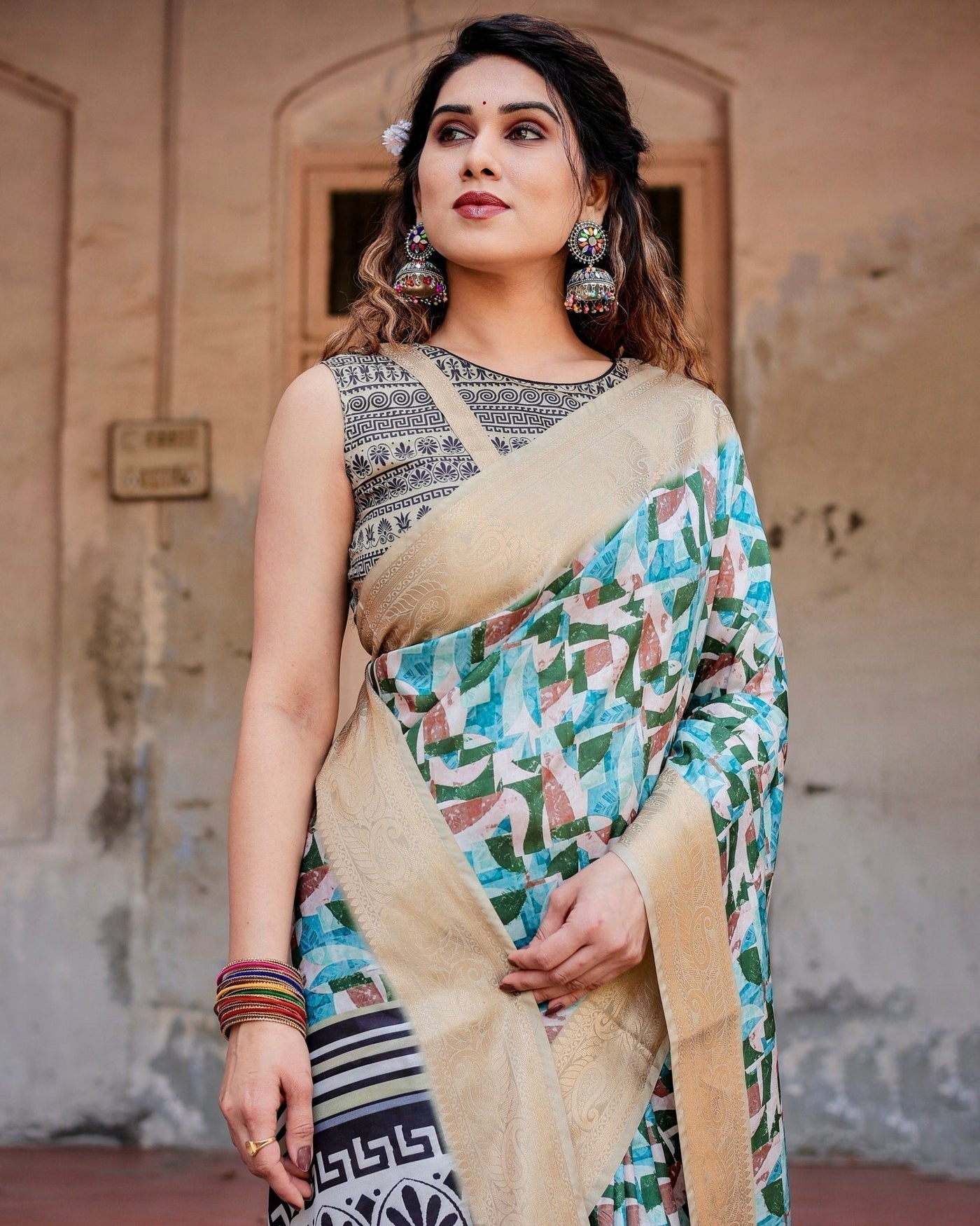 Pure Silk Digitally Printed Saree Weaved With Golden Zari Comes With Tassels - Almaari Fashion