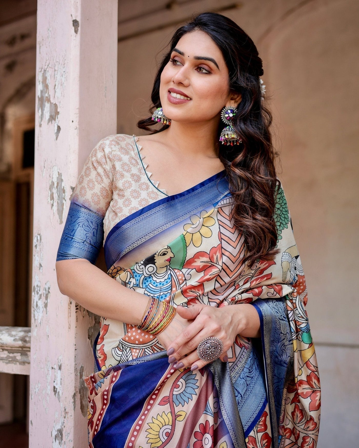 Pure Silk Digitally Printed Saree Weaved With Golden Zari Comes With Tassels - Almaari Fashion