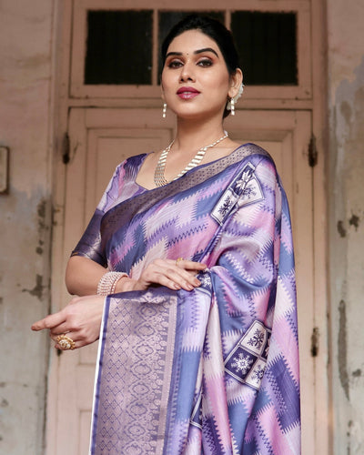 Pure Silk Digitally Printed Saree Weaved With Golden Zari Comes With Tassels - Almaari Fashion