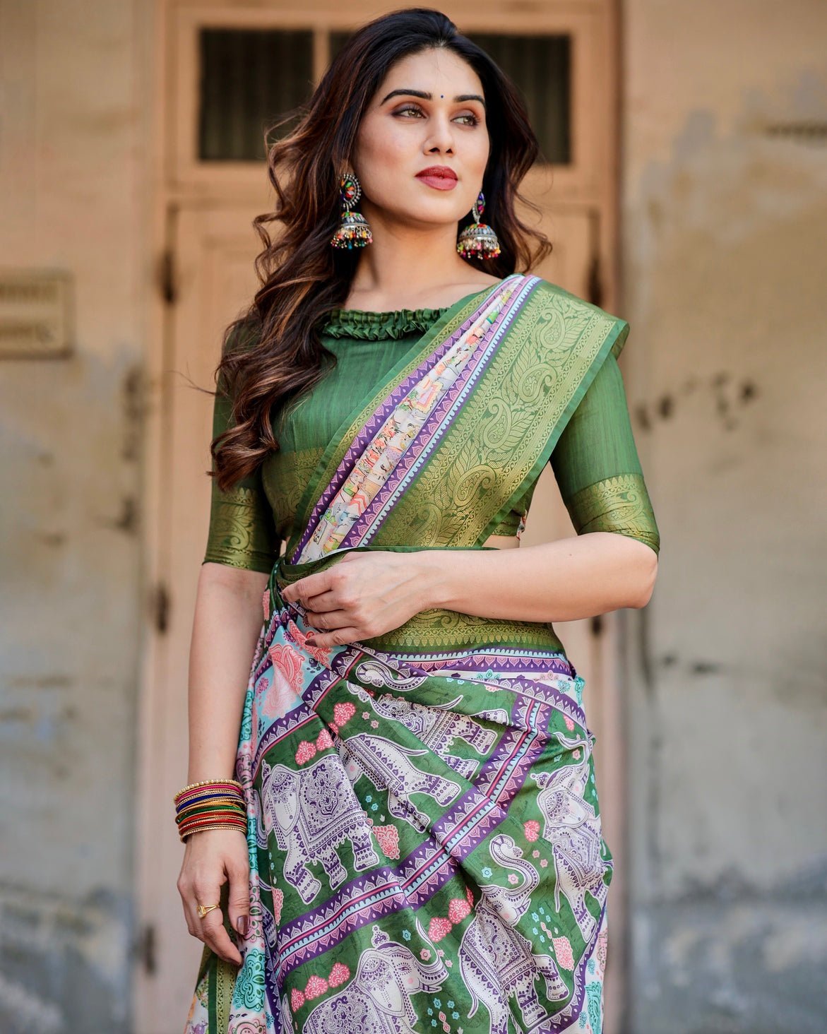 Pure Silk Digitally Printed Saree Weaved With Golden Zari Comes With Tassels - Almaari Fashion