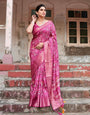 Pure Silk Digitally Printed Saree Weaved With Golden Zari Comes With Tassels