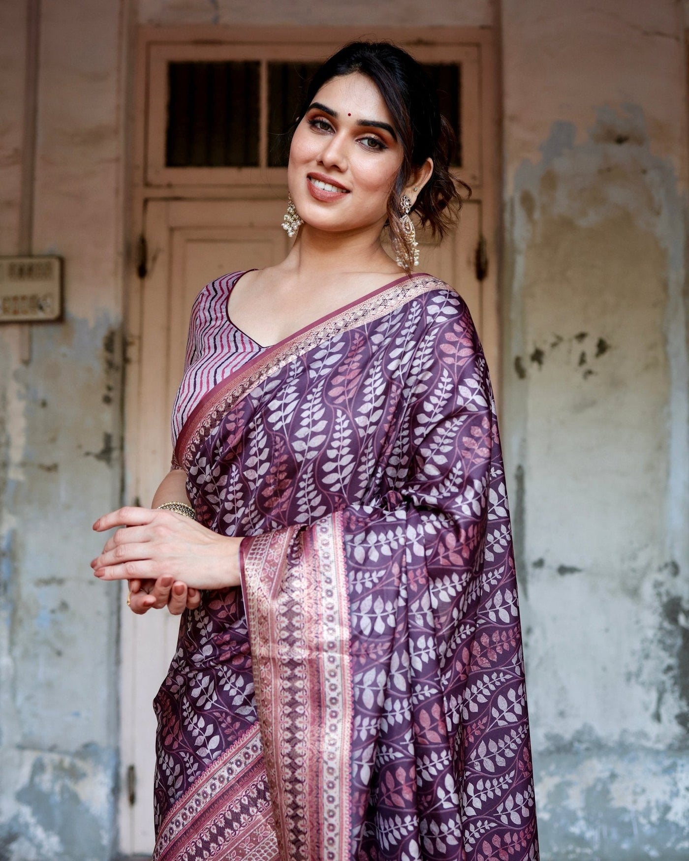 Pure Silk Digitally Printed Saree Weaved With Golden Zari Comes With Tassels - Almaari Fashion