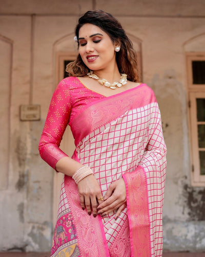 Pure Silk Digitally Printed Saree Weaved With Golden Zari Comes With Tassels - Almaari Fashion