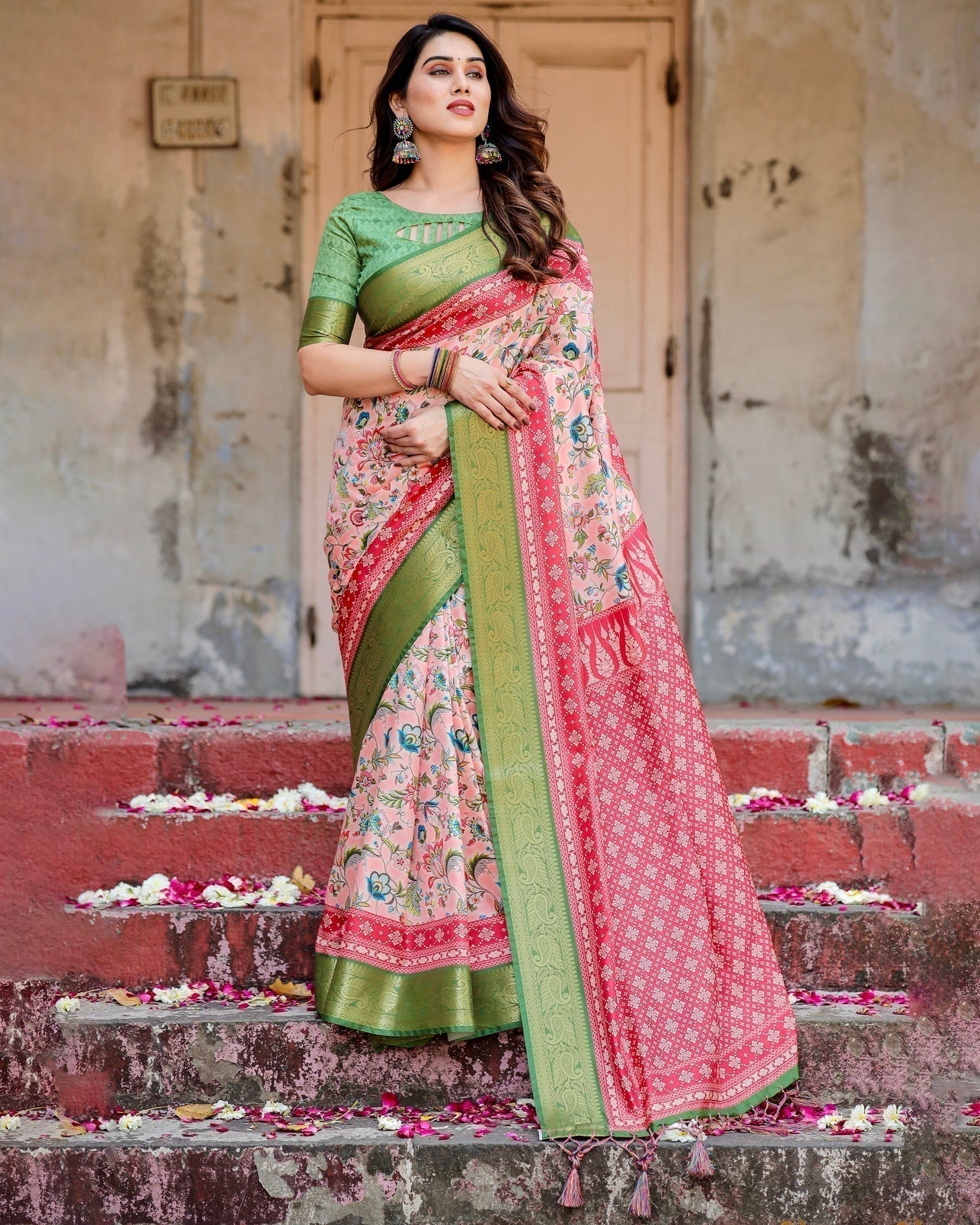 Pure Silk Digitally Printed Saree Weaved With Golden Zari Comes With Tassels - Almaari Fashion