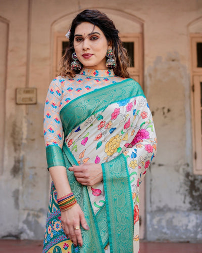 Pure Silk Digitally Printed Saree Weaved With Golden Zari Comes With Tassels - Almaari Fashion