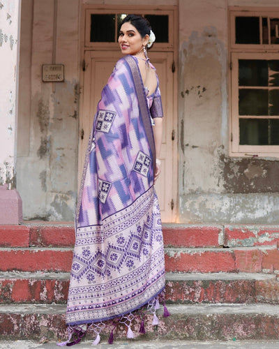 Pure Silk Digitally Printed Saree Weaved With Golden Zari Comes With Tassels - Almaari Fashion